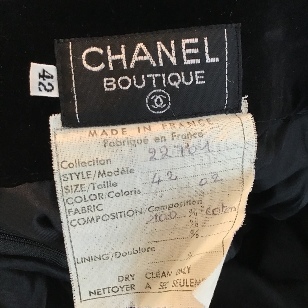 Chanel Skirt Velvet Pencil Cotton Vintage 42 Black - Picture 6 of 7